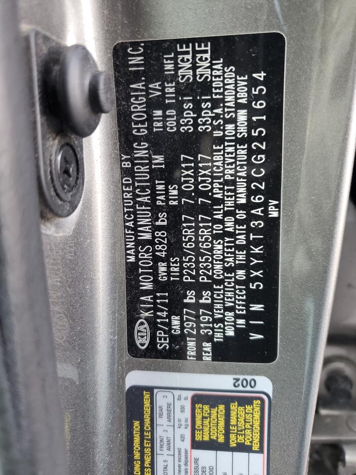 2012 KIA Sorento VIN 5XYKT3A62CG251654 Copart auction photo, front end damage thumbnail 14