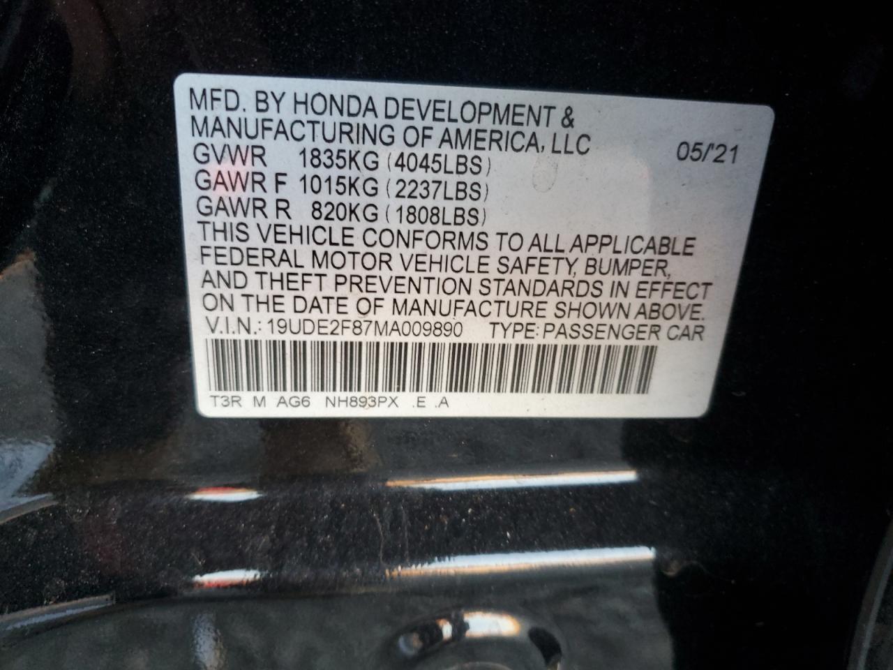 2021 Acura ILX VIN 19UDE2F87MA009890 Copart auction photo, front end / side damage thumbnail 13