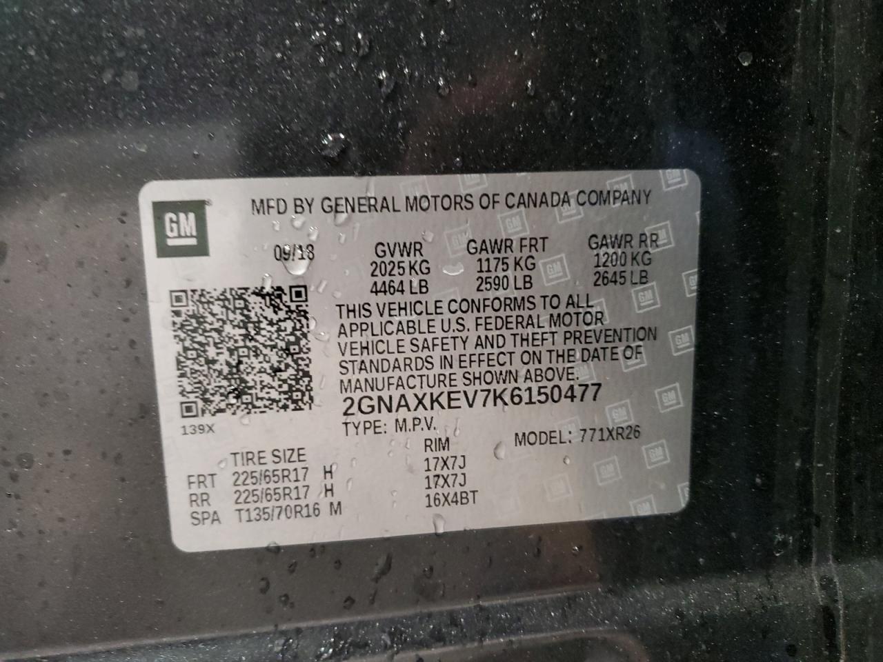 2019 Chevrolet Equinox VIN 2GNAXKEV7K6150477 Copart auction photo, front end damage thumbnail 13