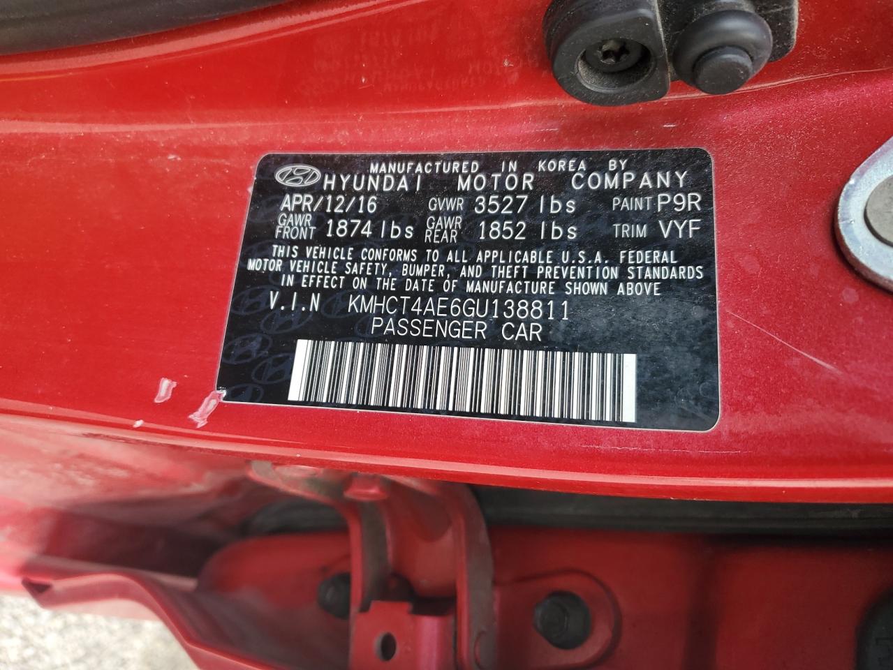 2016 Hyundai Accent VIN KMHCT4AE6GU138811 Copart auction photo, front end damage thumbnail 14