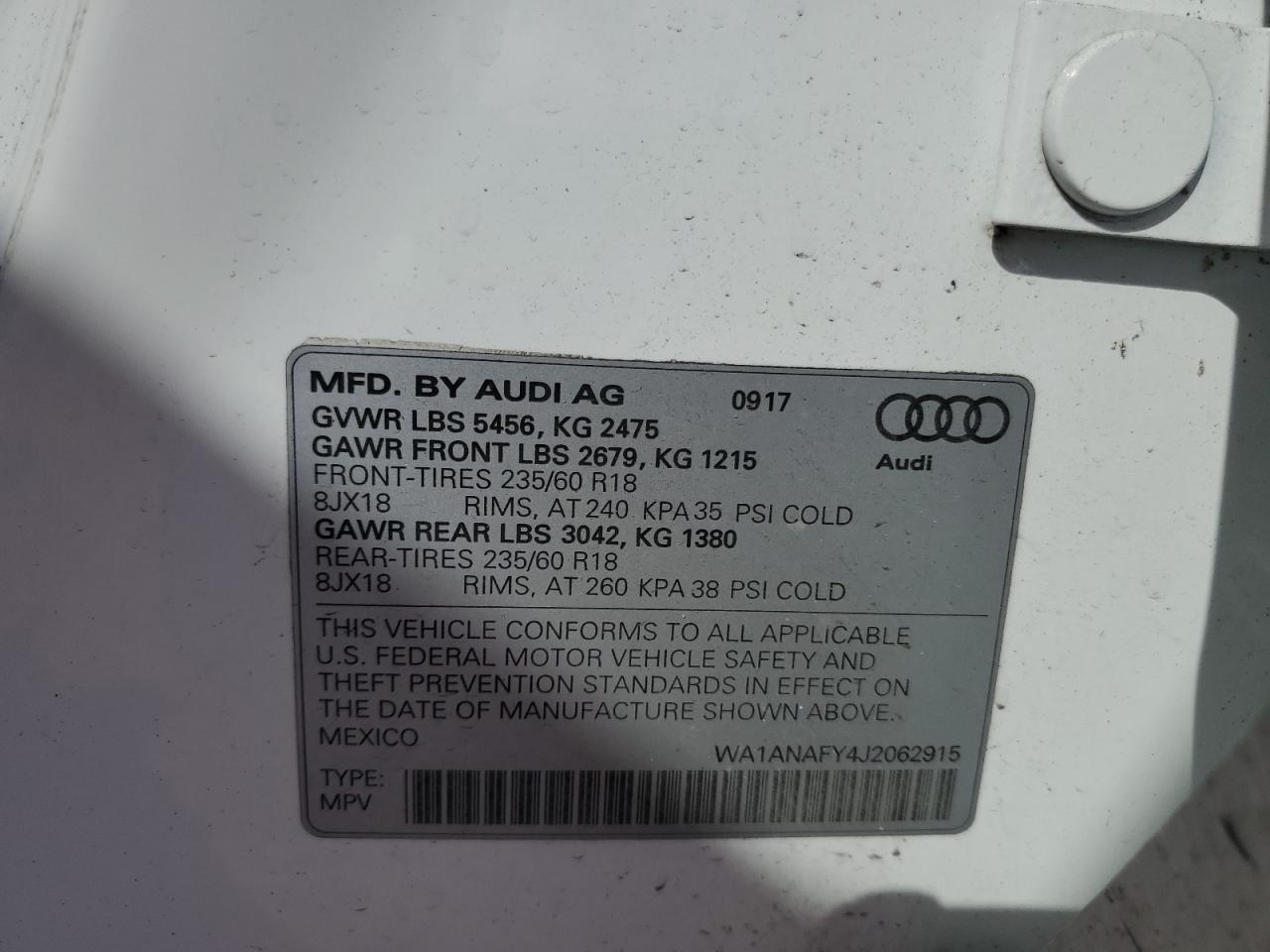 2018 Audi Q5 VIN WA1ANAFY4J2062915 Copart auction photo, all over damage thumbnail 13
