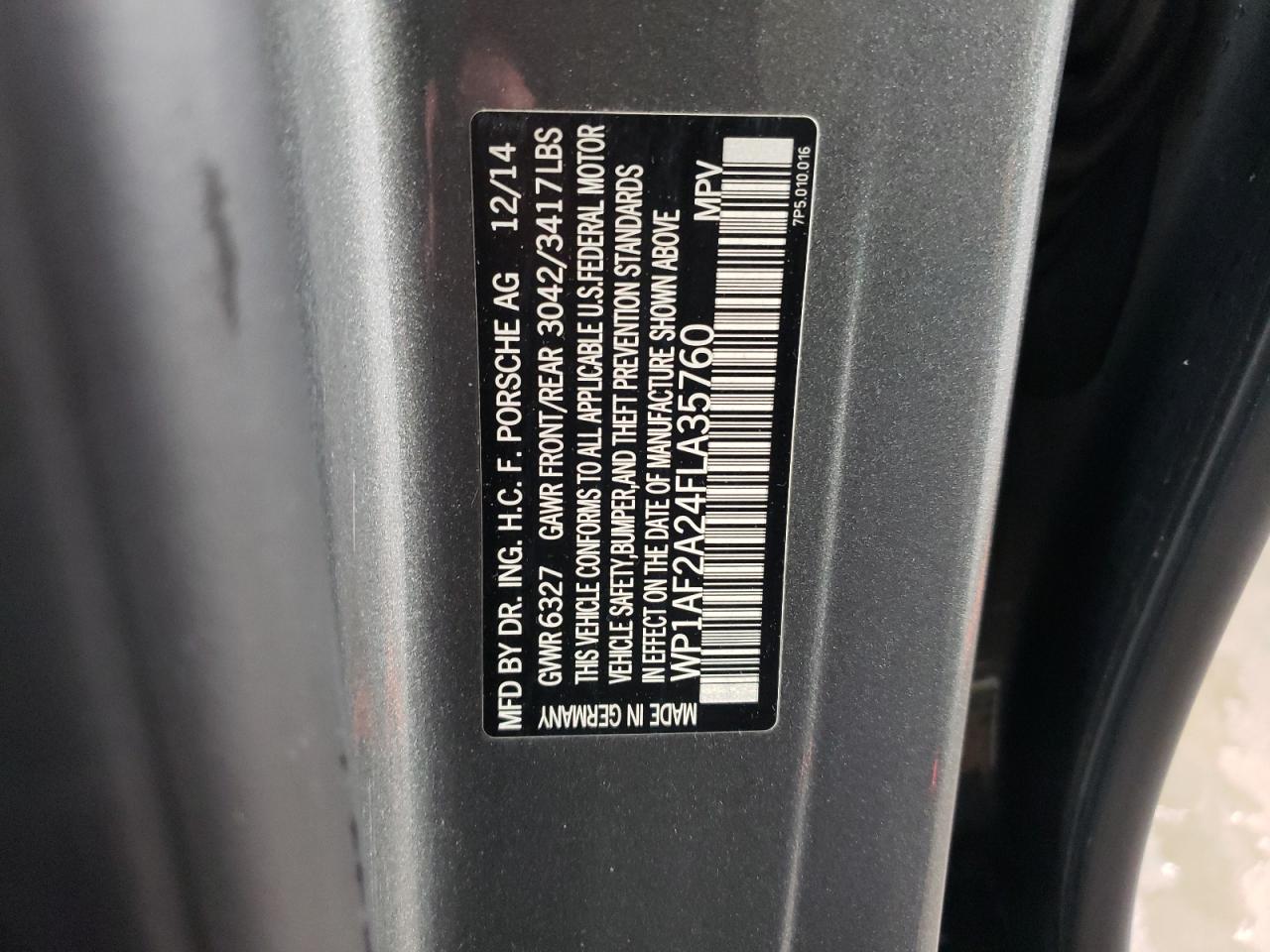 2015 Porsche Cayenne VIN WP1AF2A24FLA35760 Copart auction photo, front end damage thumbnail 12