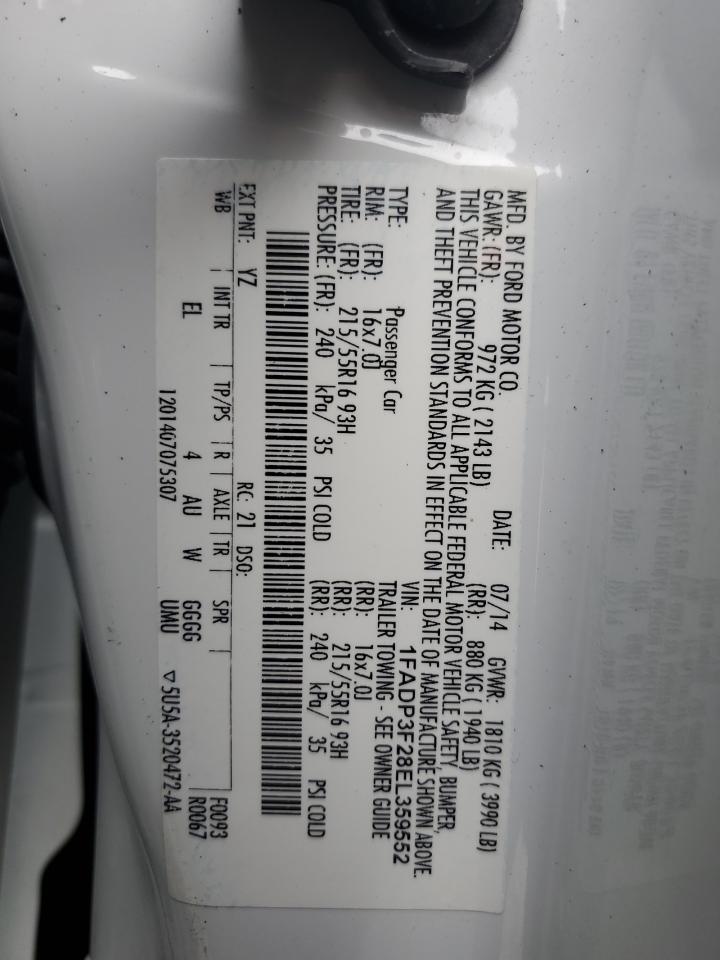2014 Ford Focus VIN 1FADP3F28EL359552 Copart auction photo, all over damage thumbnail 14