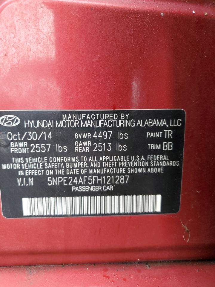 2015 Hyundai Sonata VIN 5NPE24AF5FH121287 Copart auction photo, mechanical damage thumbnail 12