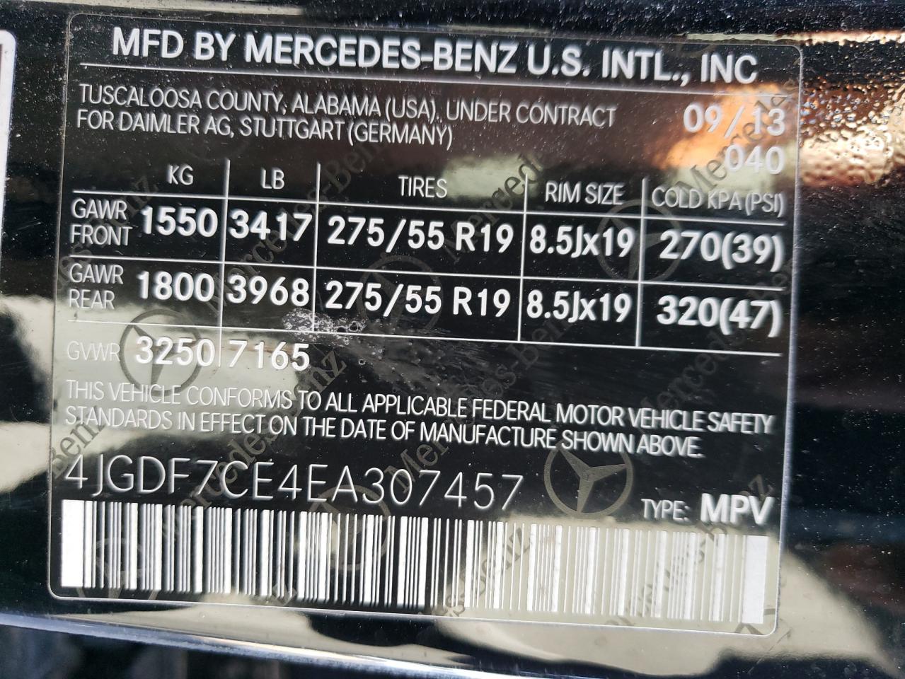 2014 Mercedes-Benz GL-klasse VIN 4JGDF7CE4EA307457 Copart auction photo, rear end / side damage thumbnail 15