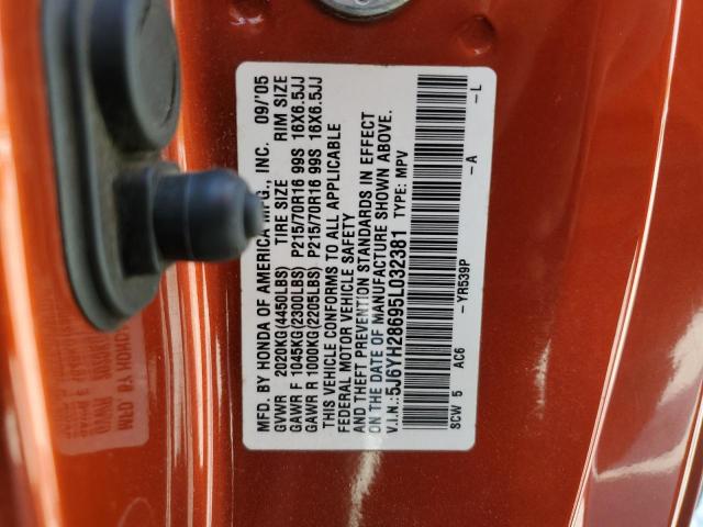 2005 Honda Element VIN 5J6YH28695L032381 Copart auction photo, hail damage thumbnail 12