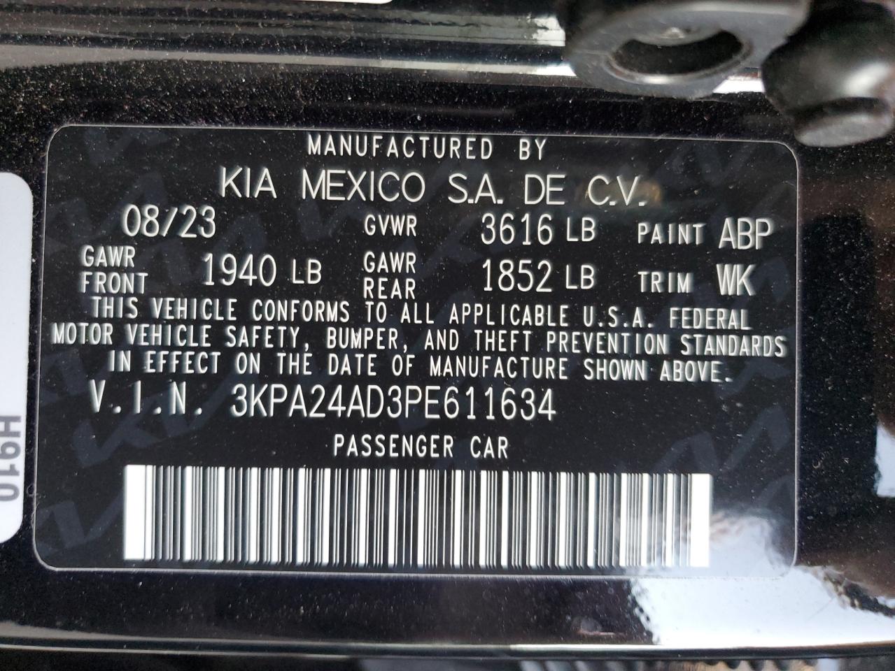 2023 KIA Rio VIN 3KPA24AD3PE611634 Copart auction photo, front end damage thumbnail 14