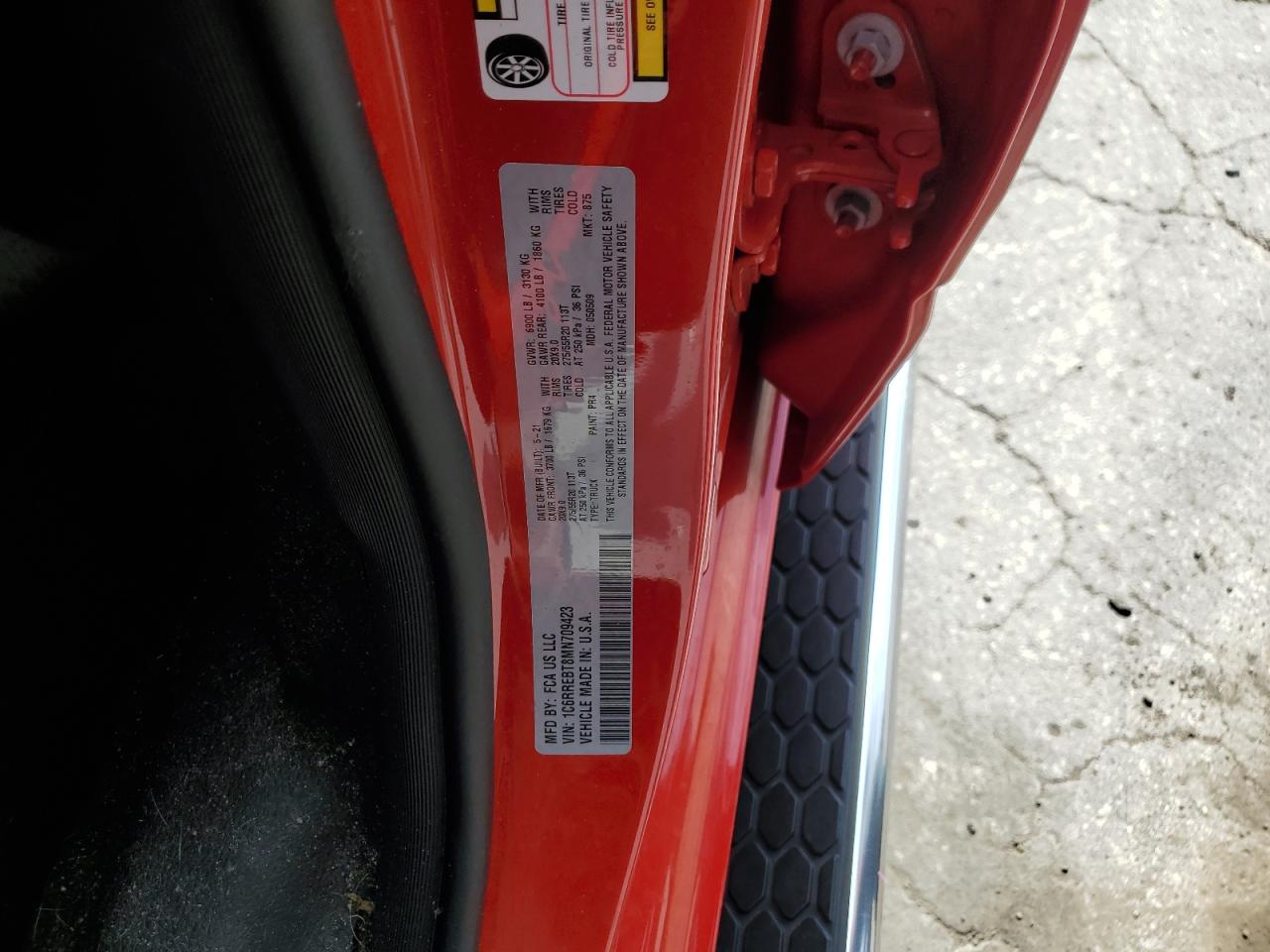 2021 RAM 1500 VIN 1C6RREBT8MN709423 Copart auction photo, front end damage thumbnail 12