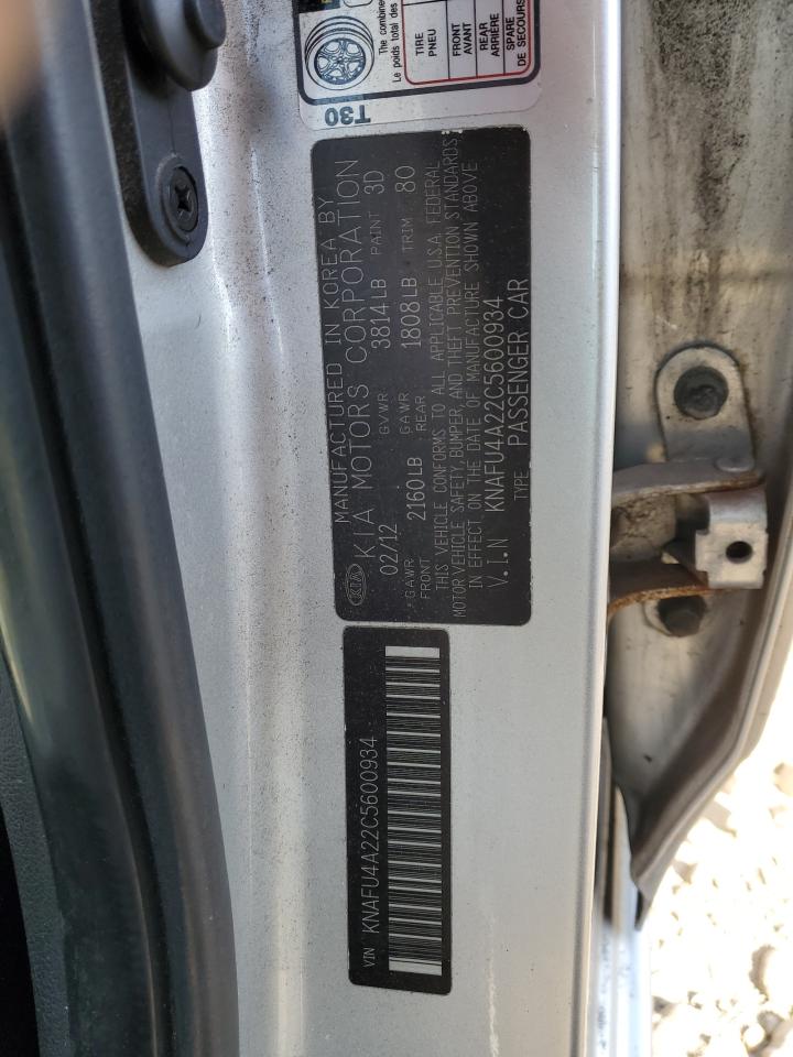 2012 KIA Forte VIN KNAFU4A22C5600934 Copart auction photo, rear end damage thumbnail 12