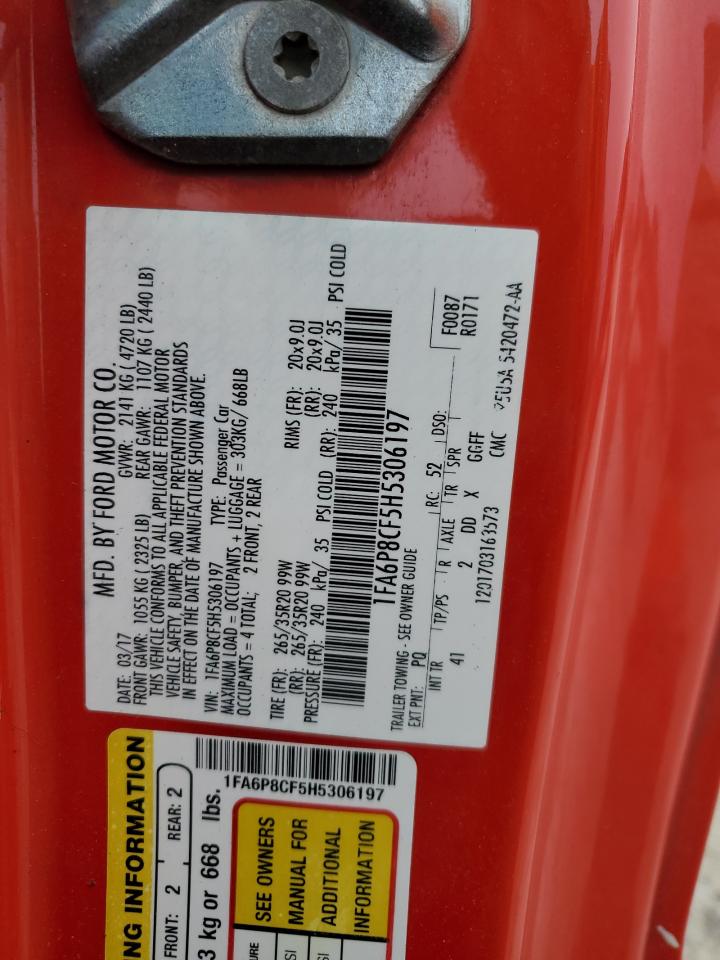 2017 Ford Mustang VIN 1FA6P8CF5H5306197 Copart auction photo, all over damage thumbnail 13