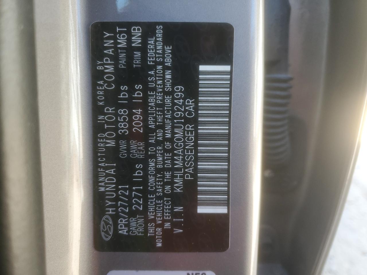 2021 Hyundai Elantra VIN KMHLM4AG0MU192499 Copart auction photo, front end damage thumbnail 13