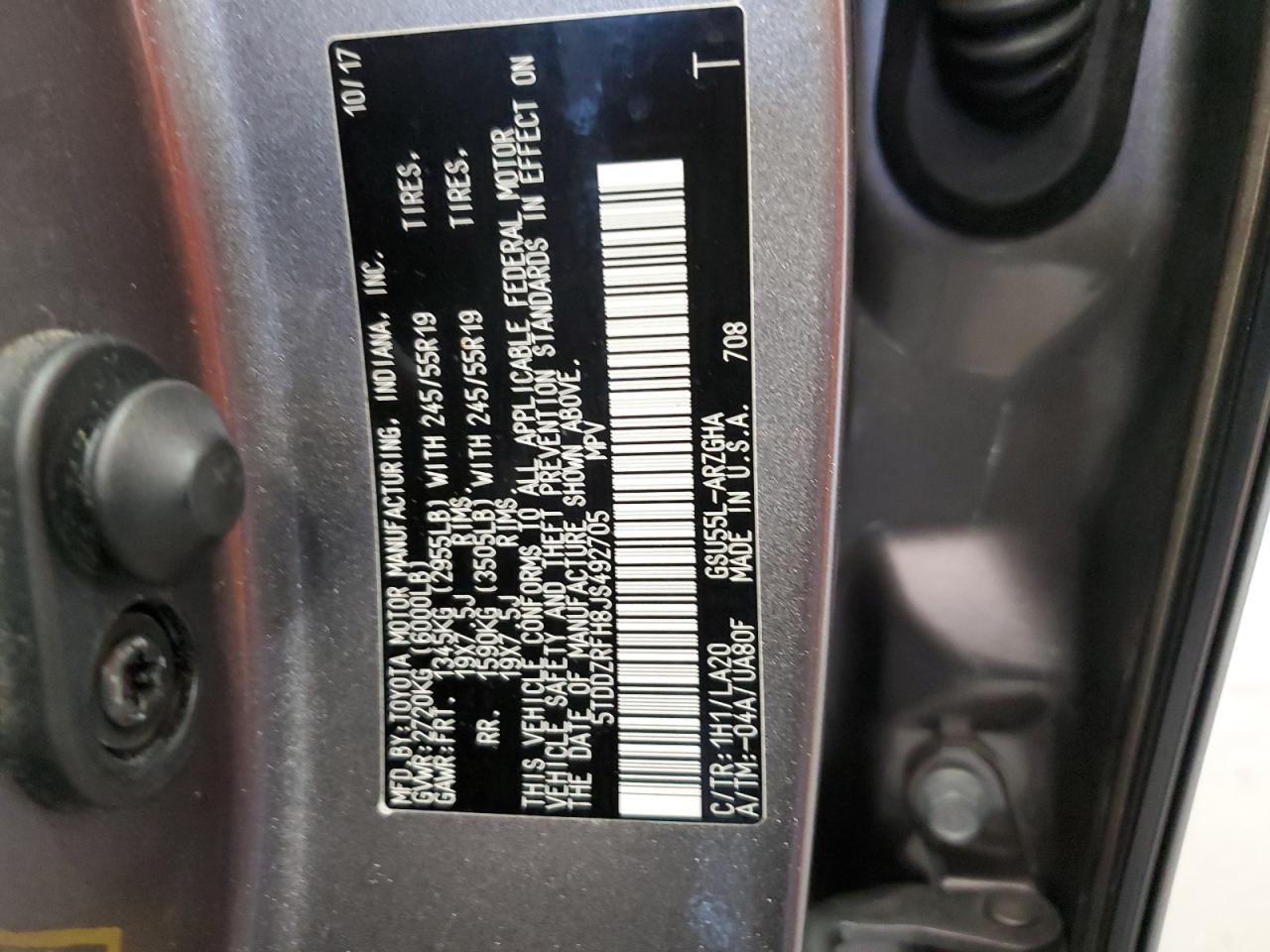 2018 Toyota Highlander VIN 5TDDZRFH8JS492705 Copart auction photo, front end damage thumbnail 15
