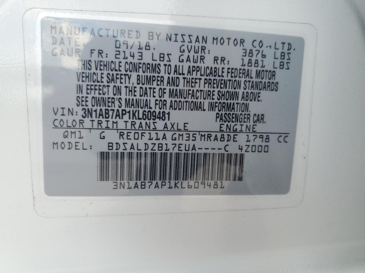 2019 Nissan Sentra VIN 3N1AB7AP1KL609481 Copart auction photo, front end damage thumbnail 13