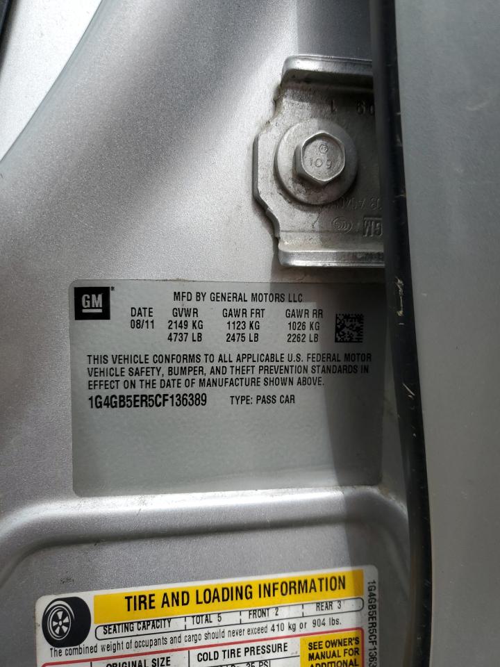2012 Buick LaCrosse VIN 1G4GB5ER5CF136389 Copart auction photo, front end / rear end damage thumbnail 12