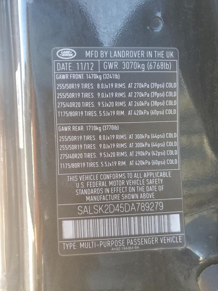 2013 Land Rover Range Rover VIN SALSK2D45DA789279 Copart auction photo, mechanical damage thumbnail 13