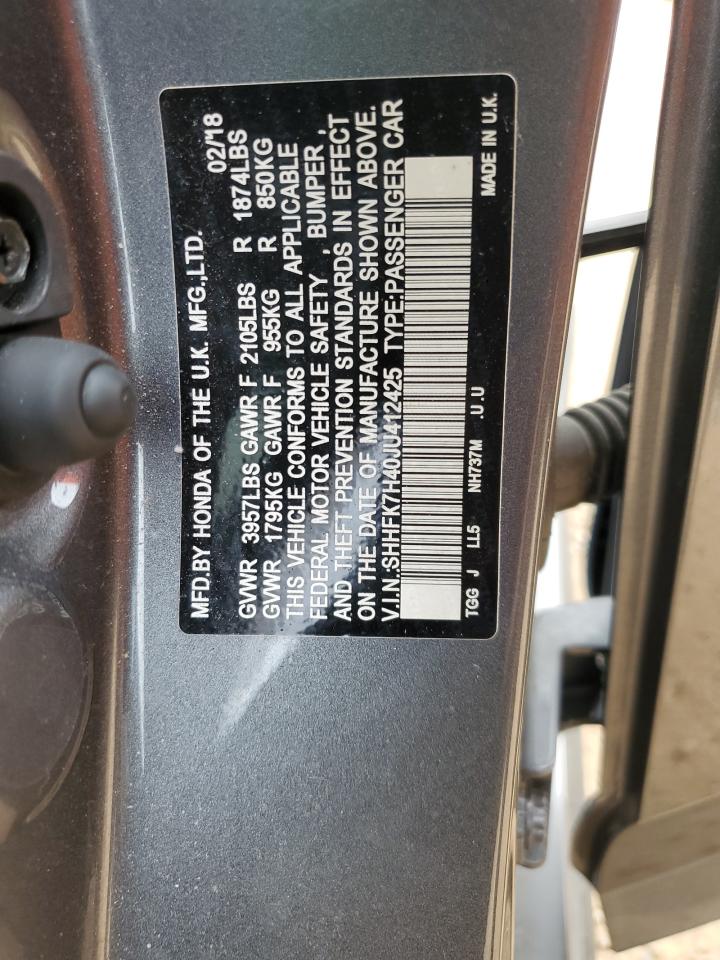 2018 Honda Civic VIN SHHFK7H40JU412425 Copart auction photo, front end damage thumbnail 14
