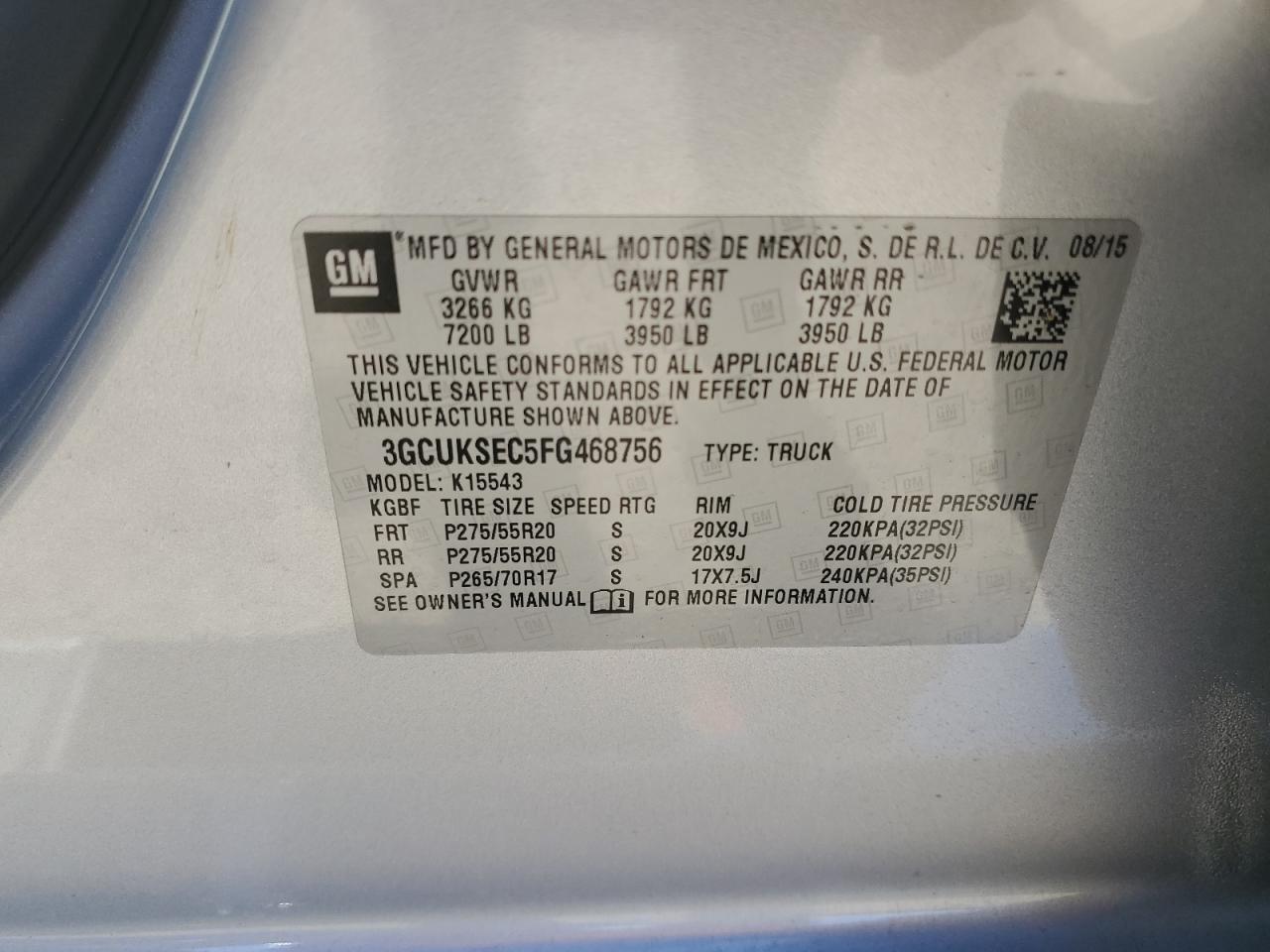 2015 Chevrolet Silverado VIN 3GCUKSEC5FG468756 Copart auction photo, rear end damage thumbnail 13
