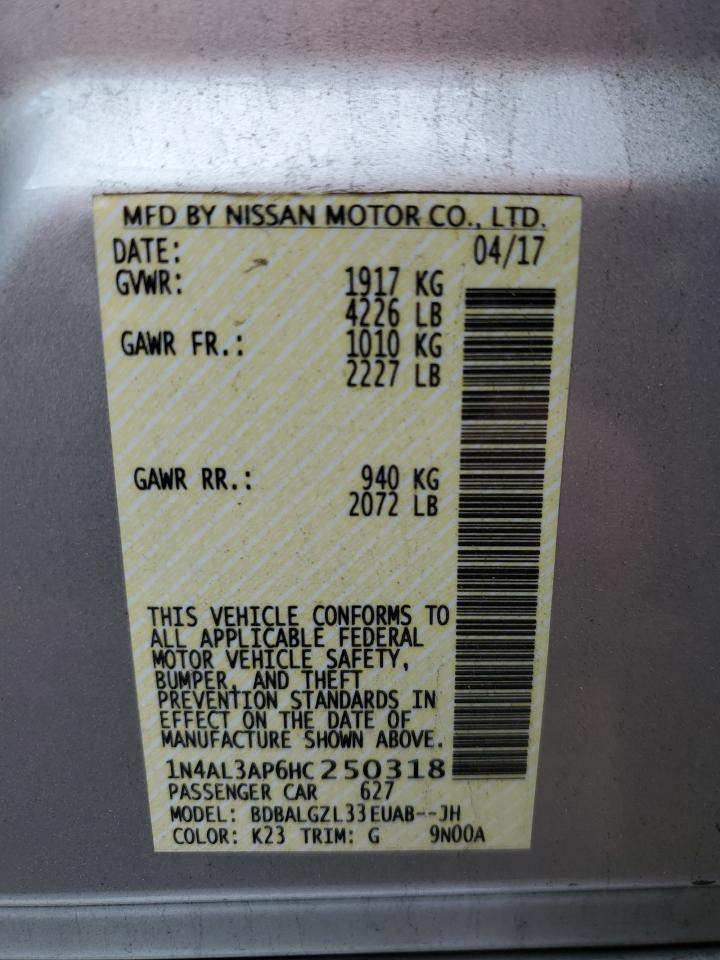 2017 Nissan Altima VIN 1N4AL3AP6HC250318 Copart auction photo, rear end damage thumbnail 12