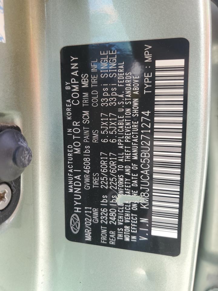 2011 Hyundai Tucson VIN KM8JUCAC5BU271274 Copart auction photo, front end damage thumbnail 12
