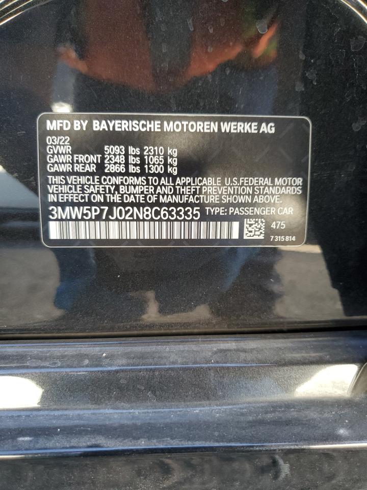2022 BMW 3er VIN 3MW5P7J02N8C63335 Copart auction photo, rear end damage thumbnail 12