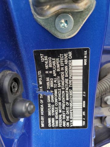 2018 Honda Civic VIN SHHFK7H95JU213057 Copart auction photo, hail damage thumbnail 12