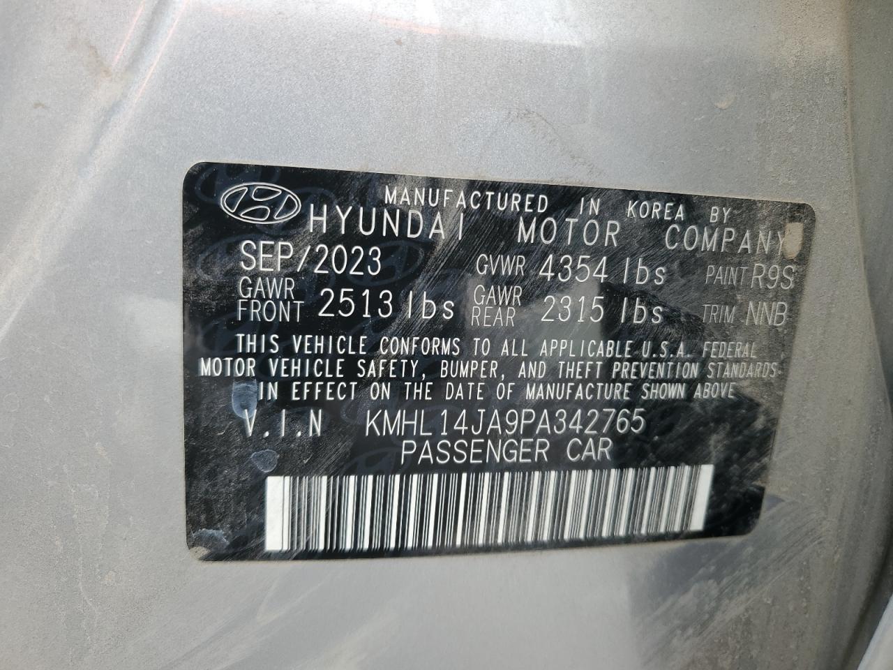 2023 Hyundai Sonata VIN KMHL14JA9PA342765 Copart auction photo, front end damage thumbnail 14
