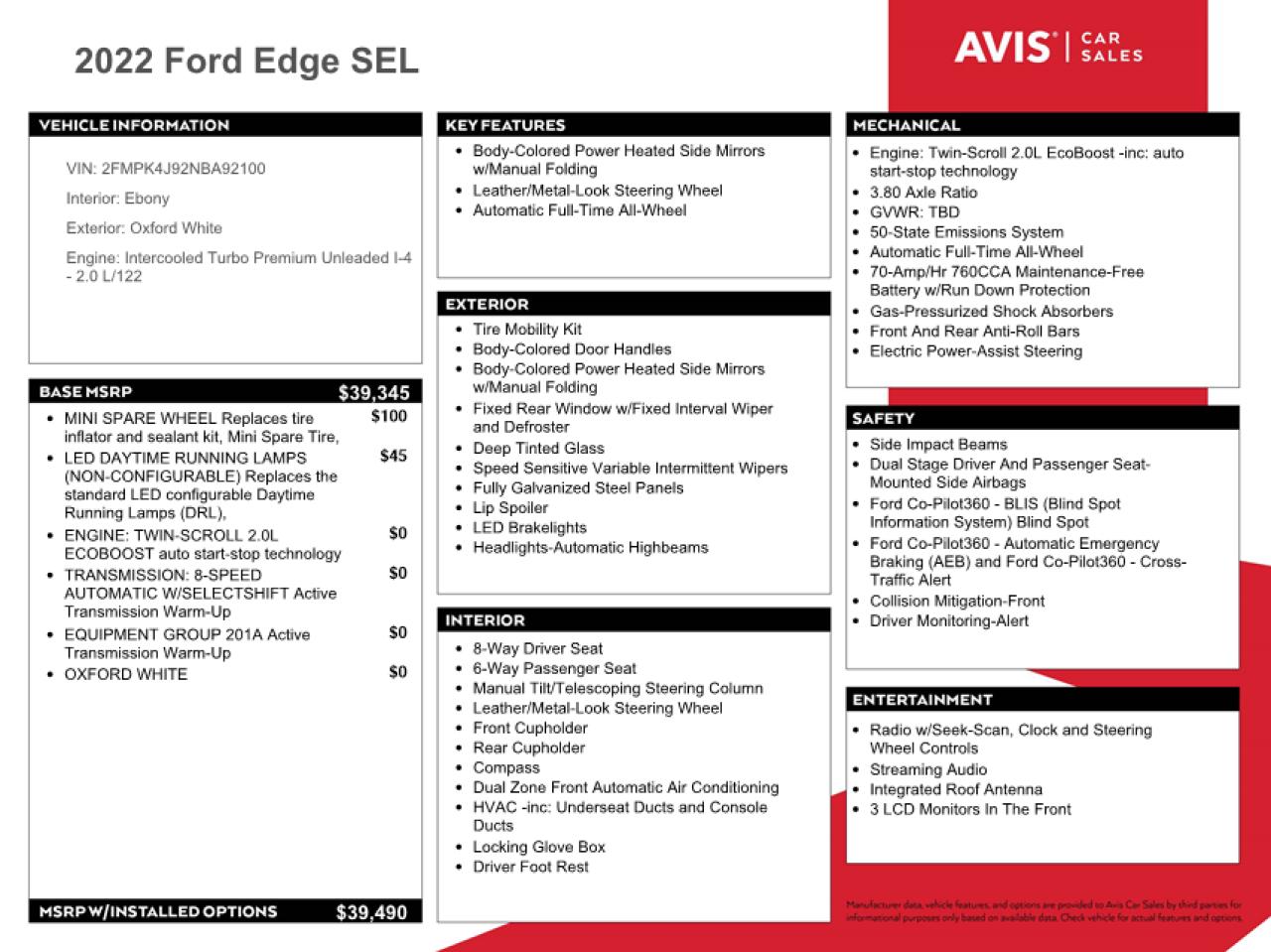 2022 Ford Edge VIN 2FMPK4J92NBA92100 Copart auction photo, front end damage thumbnail 13