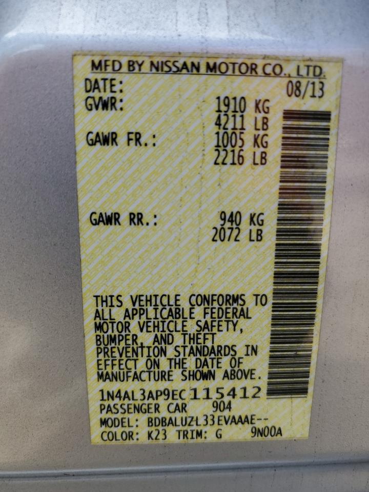 2014 Nissan Altima VIN 1N4AL3AP9EC115412 Copart auction photo, side / minor dent/scratches damage thumbnail 12