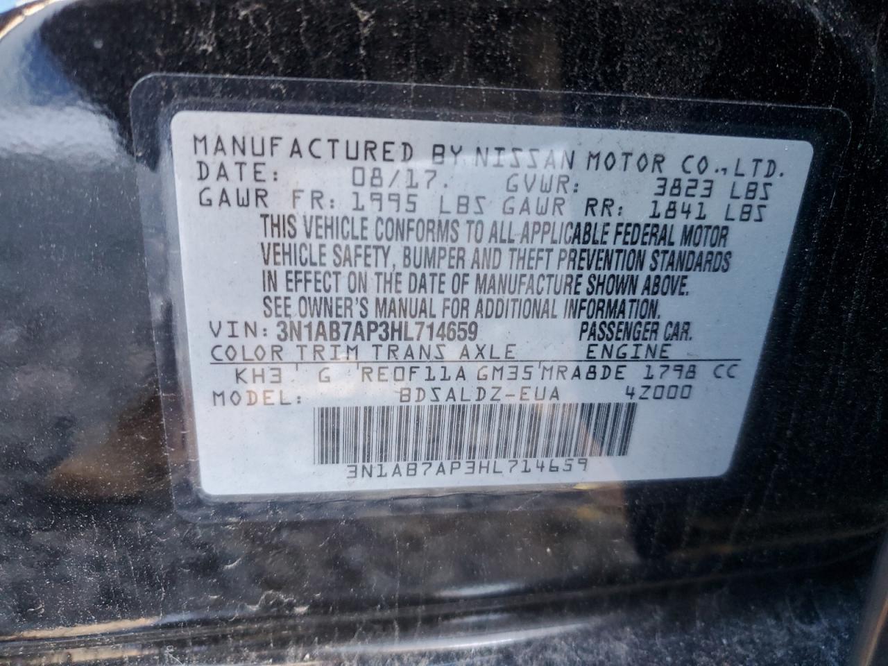 2017 Nissan Sentra VIN 3N1AB7AP3HL714659 Copart auction photo, rear end / front end damage thumbnail 12