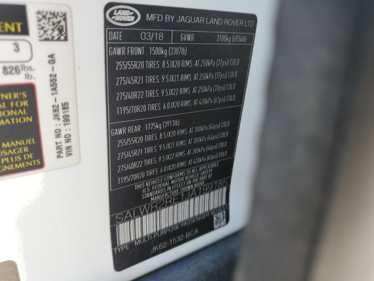 2018 Land Rover Range Rover VIN SALWR2RE1JA199185 Copart auction photo, all over / side damage thumbnail 13
