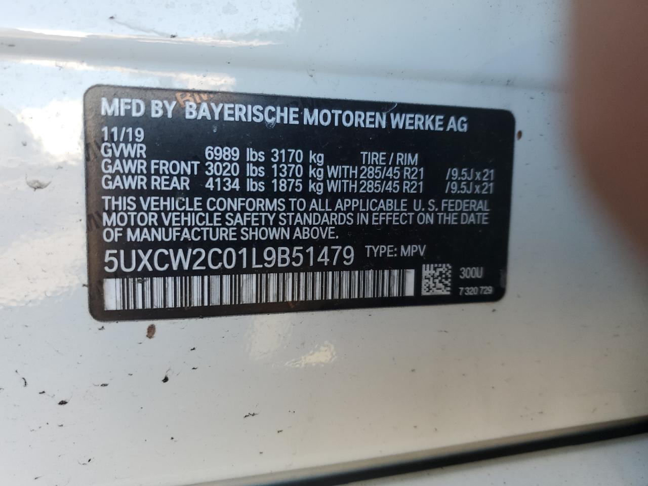 2020 BMW X7 VIN 5UXCW2C01L9B51479 Copart auction photo, front end / side damage thumbnail 15