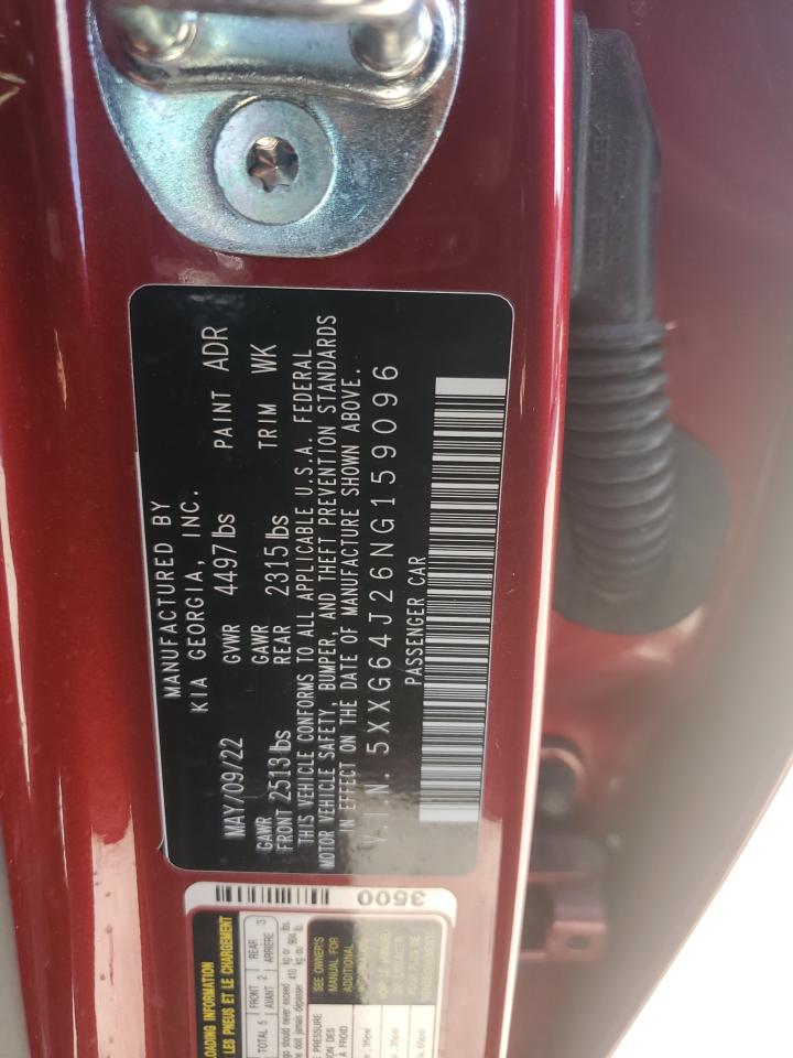 2022 KIA K5 VIN 5XXG64J26NG159096 Copart auction photo, water/flood damage thumbnail 12