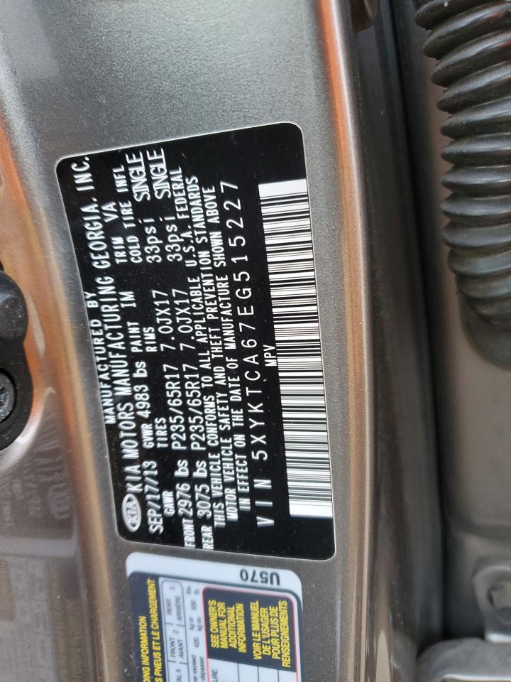 2014 KIA Sorento VIN 5XYKTCA67EG515227 Copart auction photo, rear end / top/roof damage thumbnail 12