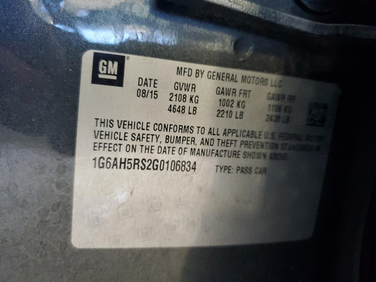 2016 Cadillac ATS VIN 1G6AH5RS2G0106834 Copart auction photo, rear end damage thumbnail 12