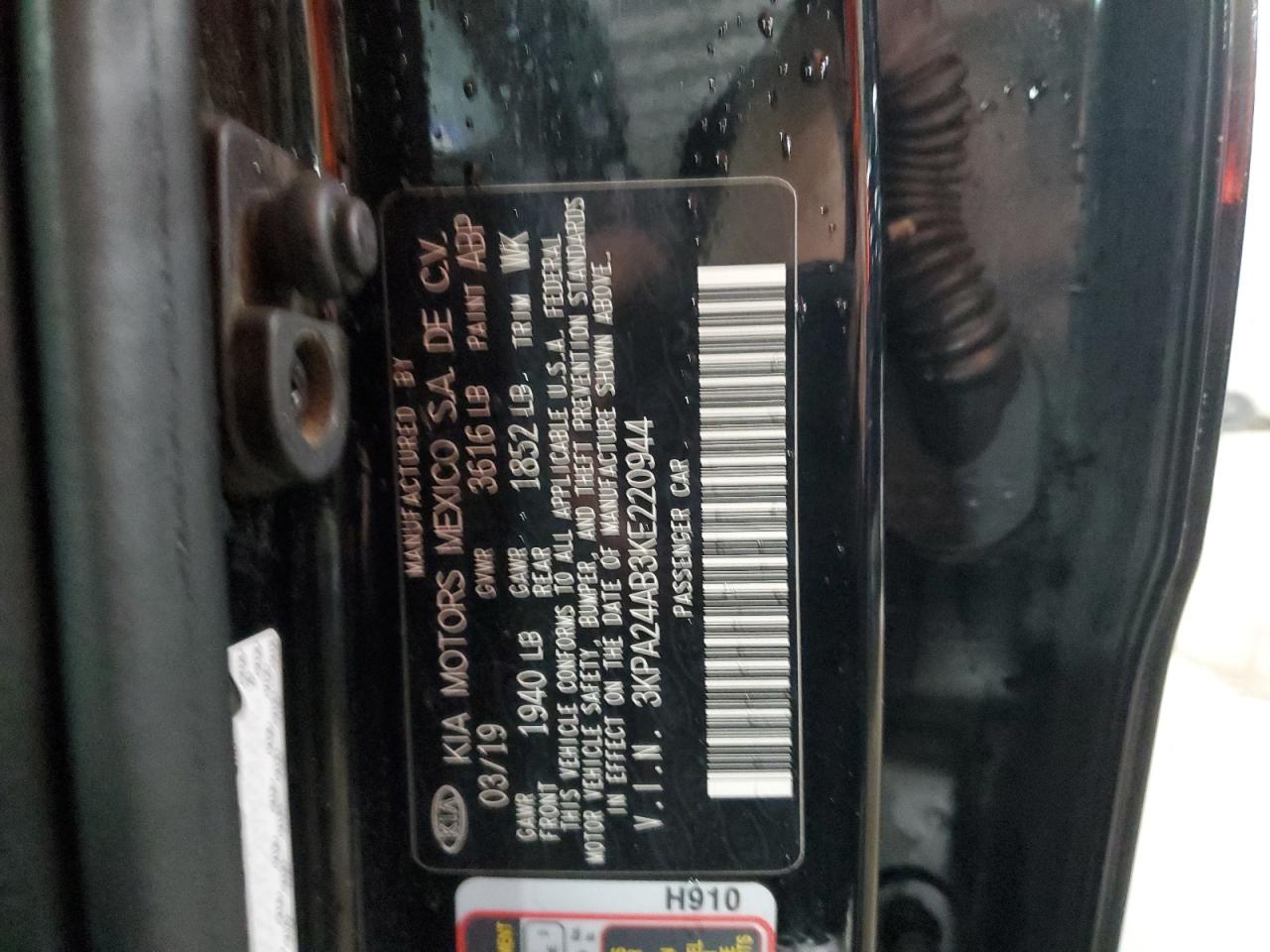 2019 KIA Rio VIN 3KPA24AB3KE220944 Copart auction photo, vandalism damage thumbnail 14