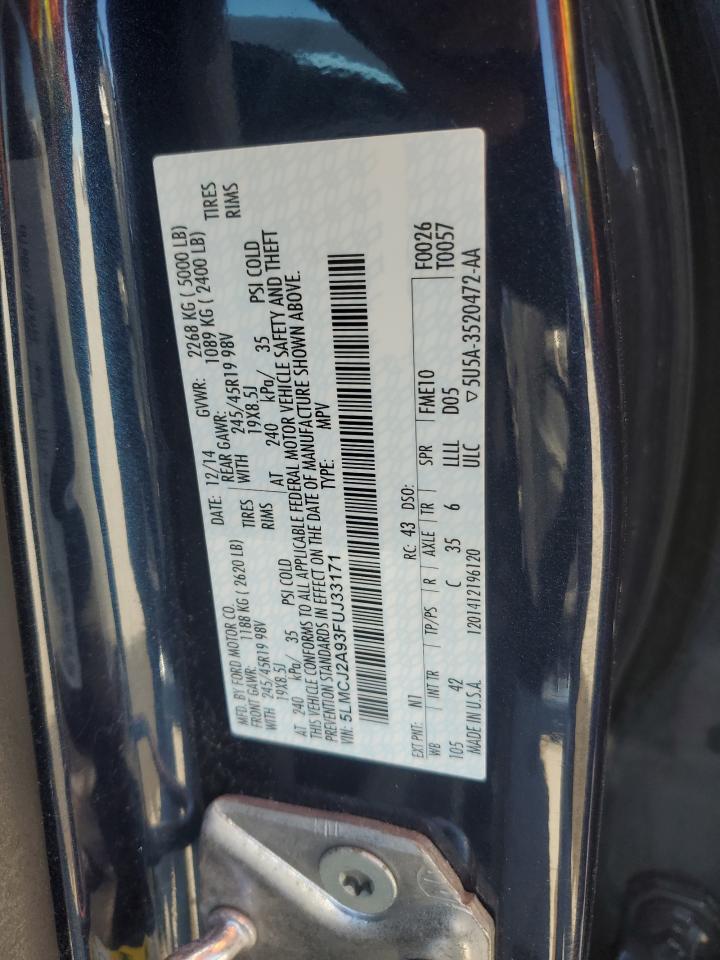 2015 Lincoln MKZ VIN 5LMCJ2A93FUJ33171 Copart auction photo, rear end damage thumbnail 14