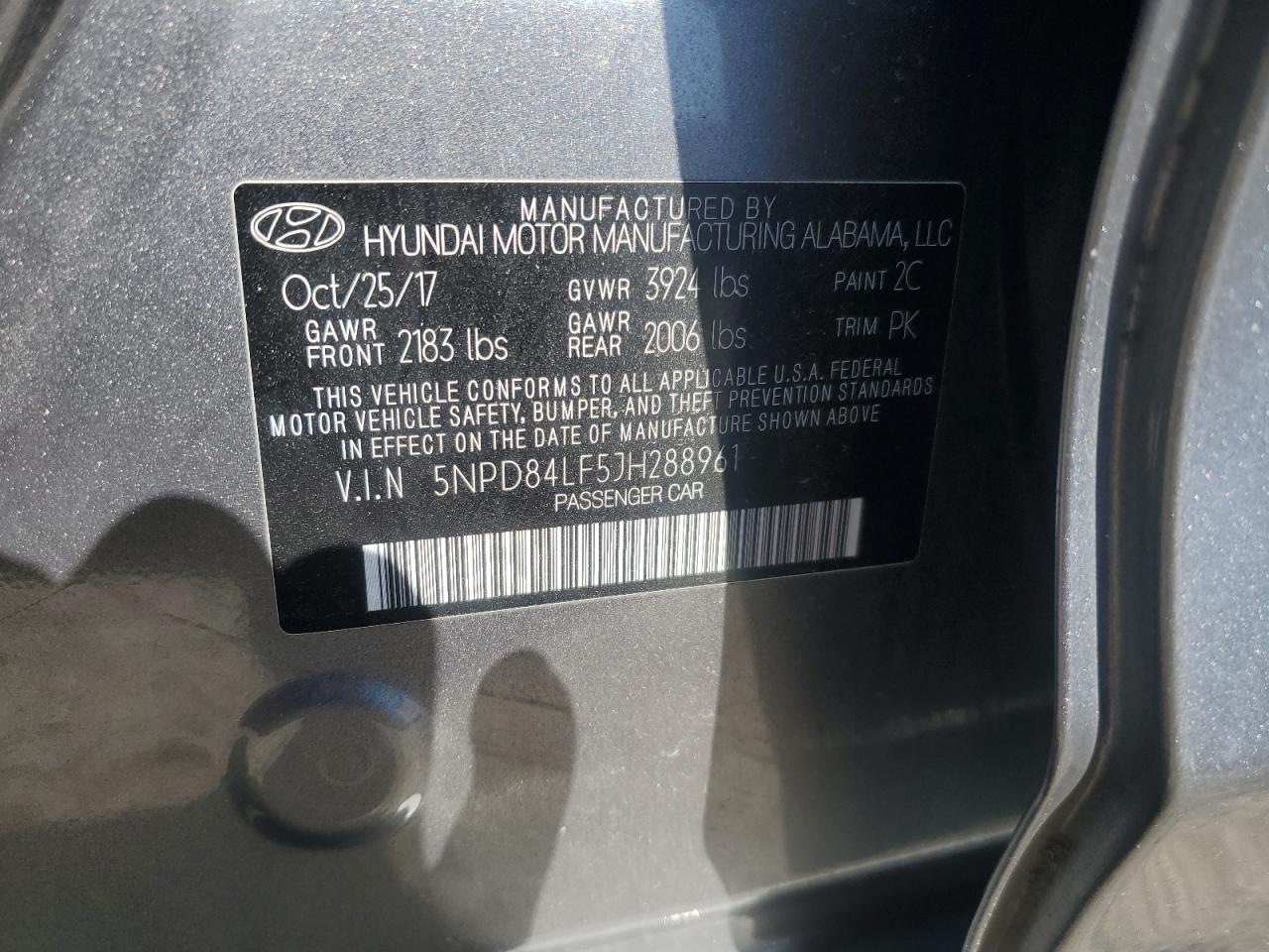 2018 Hyundai Elantra VIN 5NPD84LF5JH288961 Copart auction photo, side / front end damage thumbnail 12