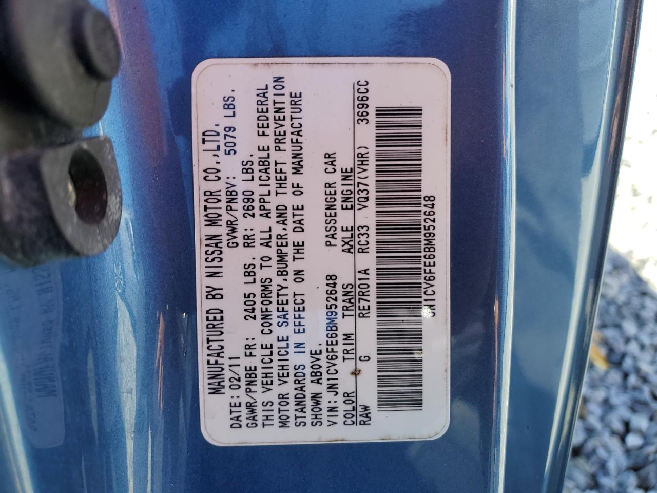 2011 Infiniti G VIN JN1CV6FE6BM952648 Copart auction photo, front end damage thumbnail 12