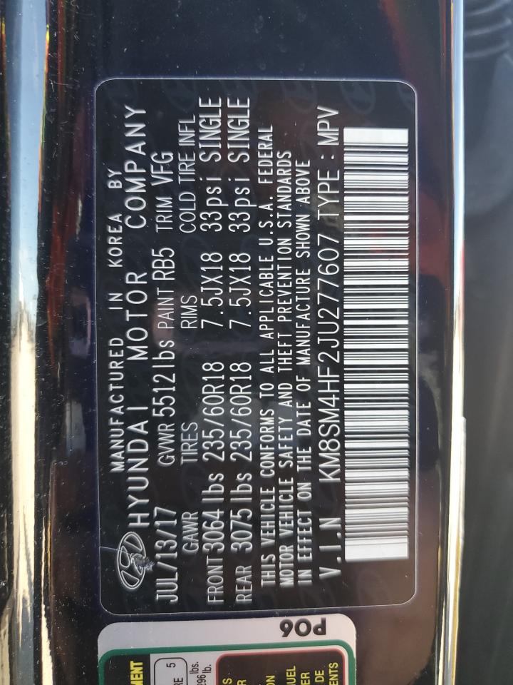 2018 Hyundai Santa Fe VIN KM8SM4HF2JU277607 Copart auction photo, rear end / minor dent/scratches damage thumbnail 13