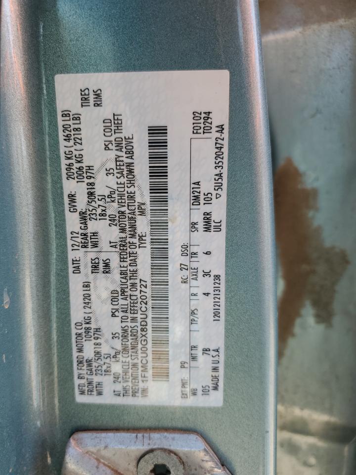 2013 Ford Escape VIN 1FMCU0GX8DUC20727 Copart auction photo, front end damage thumbnail 12