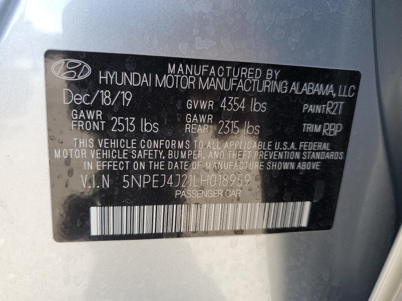 2020 Hyundai Sonata VIN 5NPEJ4J21LH018959 Copart auction photo, front end damage thumbnail 13