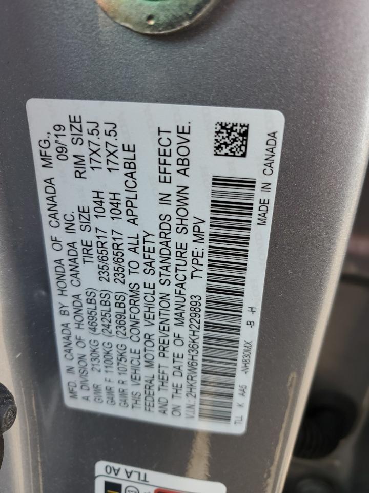 2019 Honda CR-V VIN 2HKRW6H36KH229893 Copart auction photo, side damage thumbnail 15