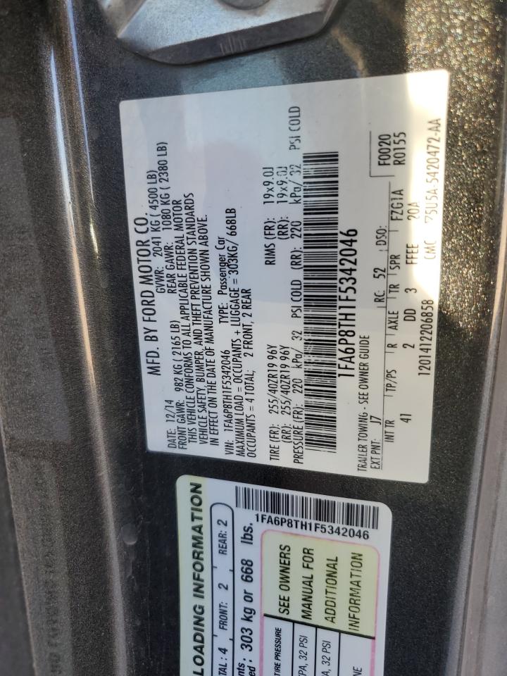 2015 Ford Mustang VIN 1FA6P8TH1F5342046 Copart auction photo, front end / minor dent/scratches damage thumbnail 12
