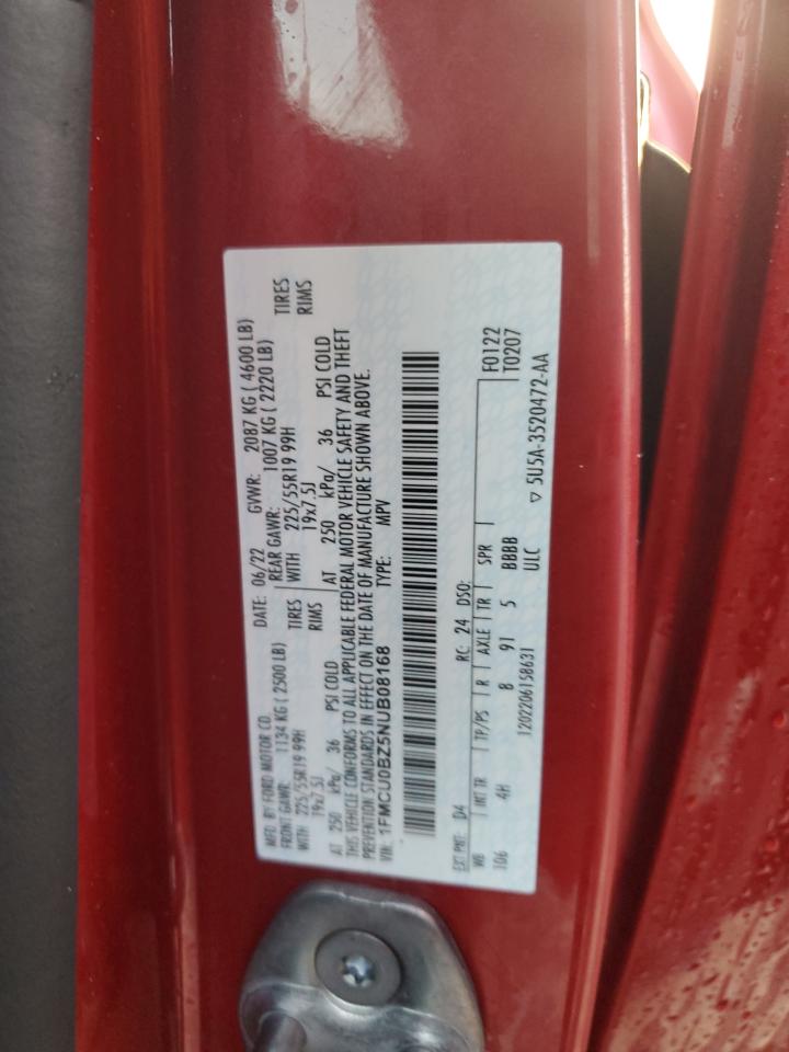 2022 Ford Escape VIN 1FMCU0BZ5NUB08168 Copart auction photo, water/flood damage thumbnail 14