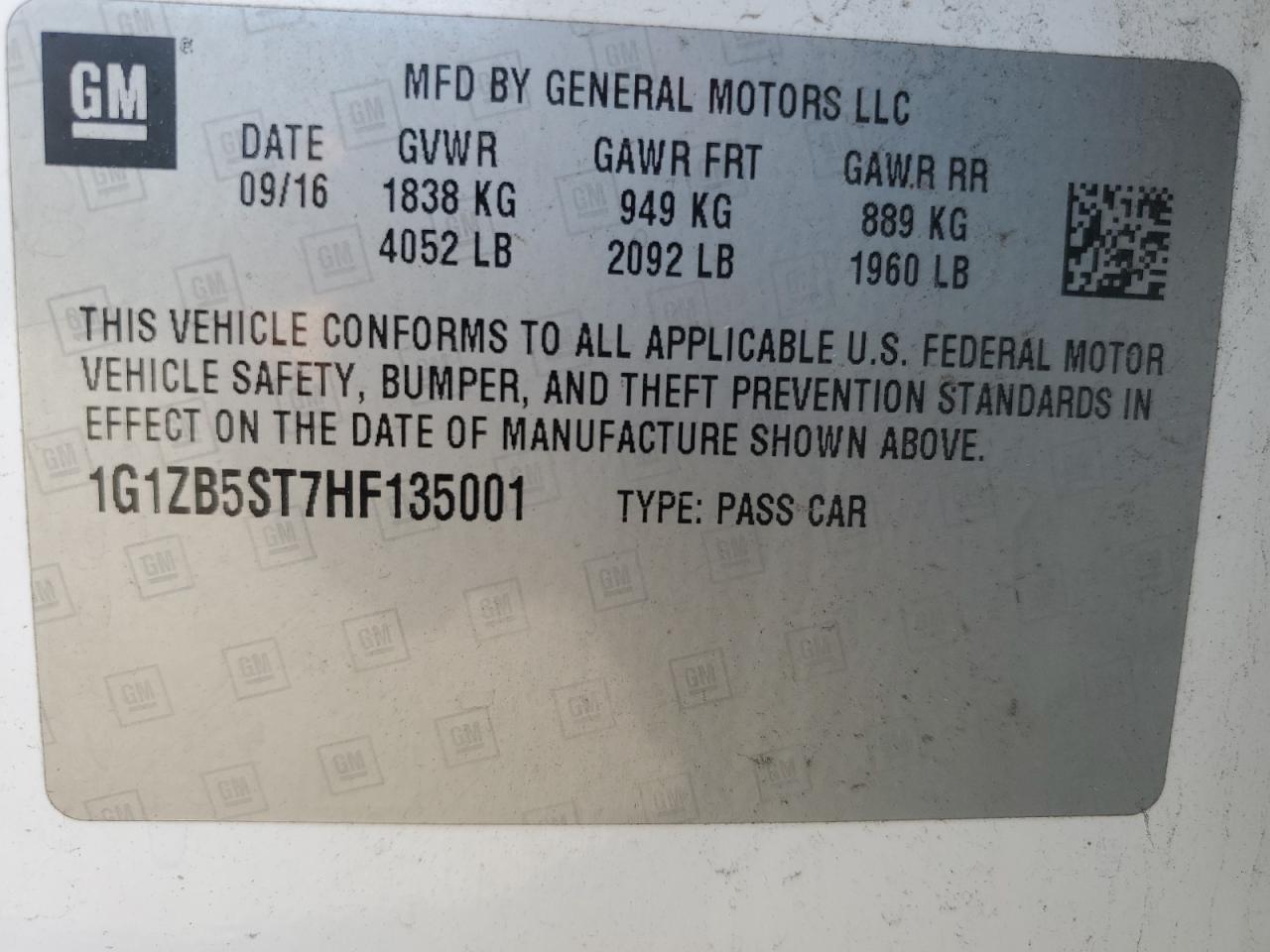 2017 Chevrolet Malibu VIN 1G1ZB5ST7HF135001 Copart auction photo, front end / rear end damage thumbnail 14