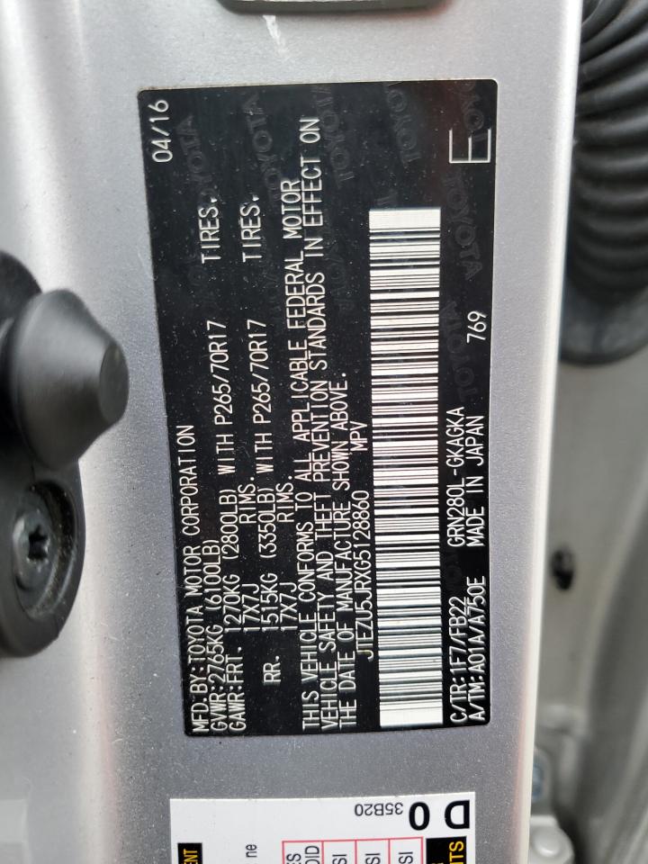2016 Toyota 4Runner VIN JTEZU5JRXG5128860 Copart auction photo, rear end damage thumbnail 14