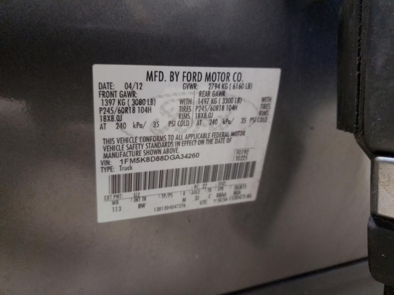 2013 Ford Explorer VIN 1FM5K8D88DGA34260 Copart auction photo, front end / minor dent/scratches damage thumbnail 13