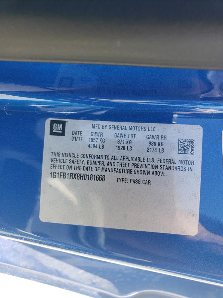 2017 Chevrolet Camaro VIN 1G1FB1RX8H0181668 Copart auction photo, water/flood damage thumbnail 14