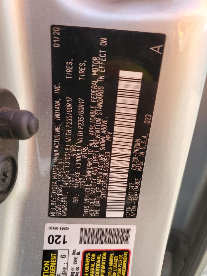 2020 Toyota Sienna VIN 5TDYZ3DC9LS063503 Copart auction photo, side / minor dent/scratches damage thumbnail 13