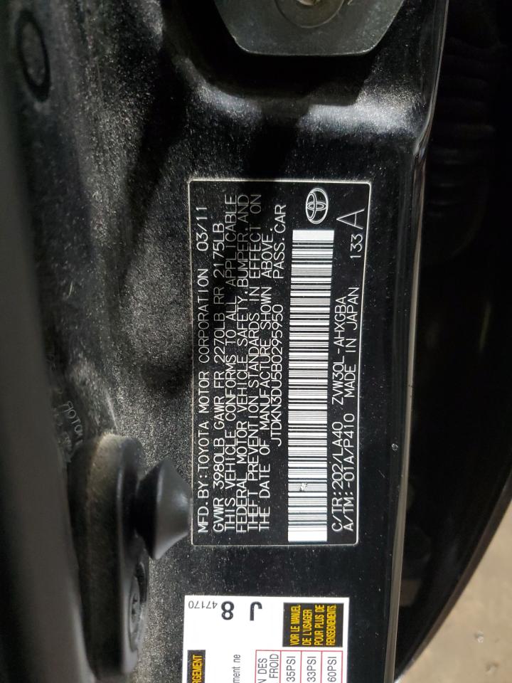 2011 Toyota Prius VIN JTDKN3DU5B0295950 Copart auction photo, rear end damage thumbnail 13